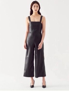 Alice + Olivia Avelina Vegan Leather Wide-Leg Jumpsuit Blace Small